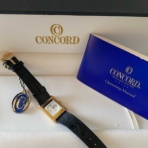 Concord Delirium 18k solid yellow gold Vintage Small Tank Watch Leather Band E…